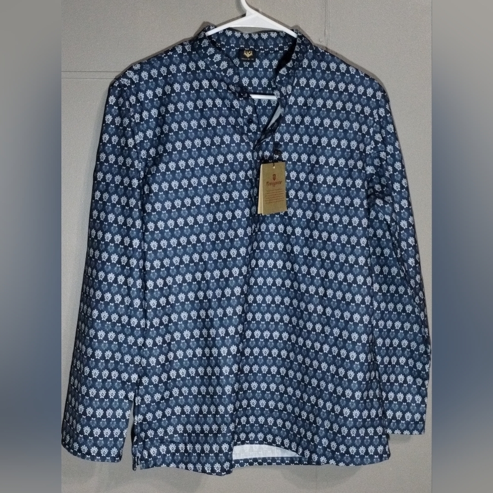 Blue Patterned Long Sleeve Blouse